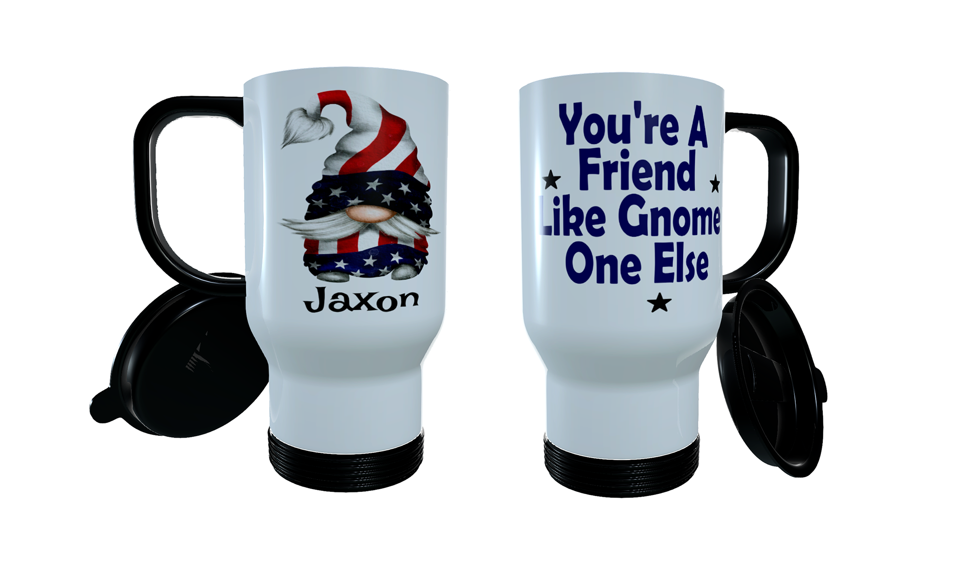 Patriotic Gnome Travel Mug, American Gnome, USA Coffee Mug - Click Image to Close